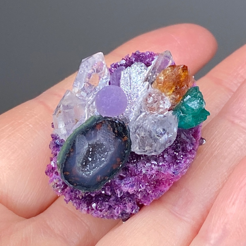Adjustable Raw Crystal Statement Ring • Luxury Natural Druzy Chunky Stone Ring - Picture 7 of 13
